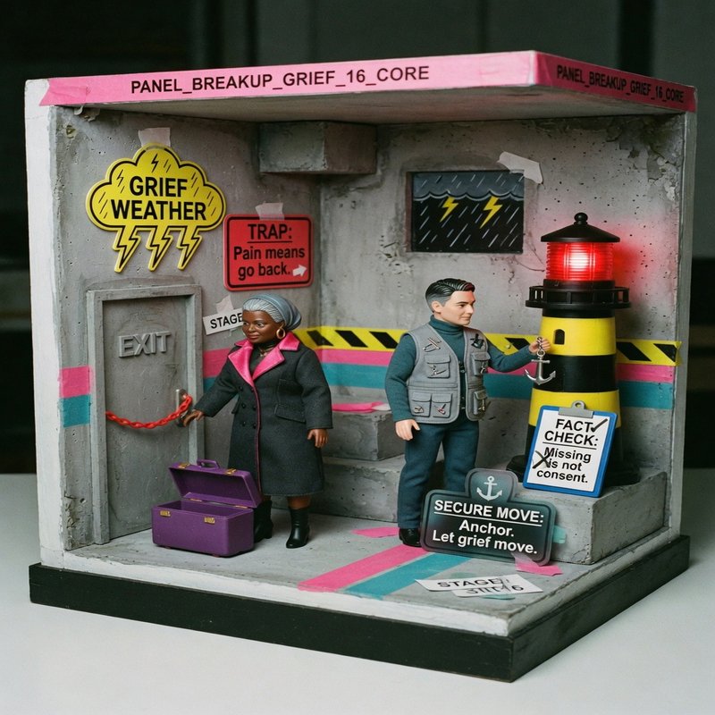 Diorama panel: breakup grief teaching scene